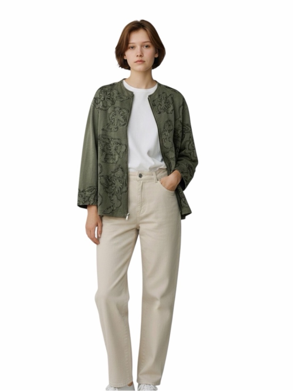 CHICO'S DARK GREEN FLOWERS ZIP DOWN
LADIES JACKET